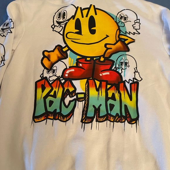 Pac-Man hooded sweatshirt, size medium long sleeve. Unisex. White with graphics - Picture 9 of 12